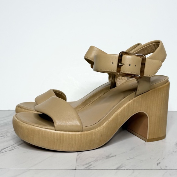 Vince Noelle Tan Block Heel Platform Sandal 8 1/2 M - Picture 1 of 15